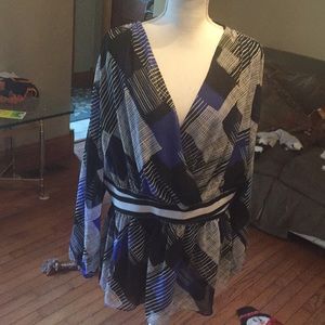 Blouse 18/20 blue black n white long sleeve